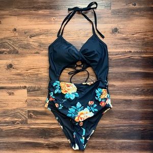 Cupshe Halter Cut Out Floral One Piece Swimsuit